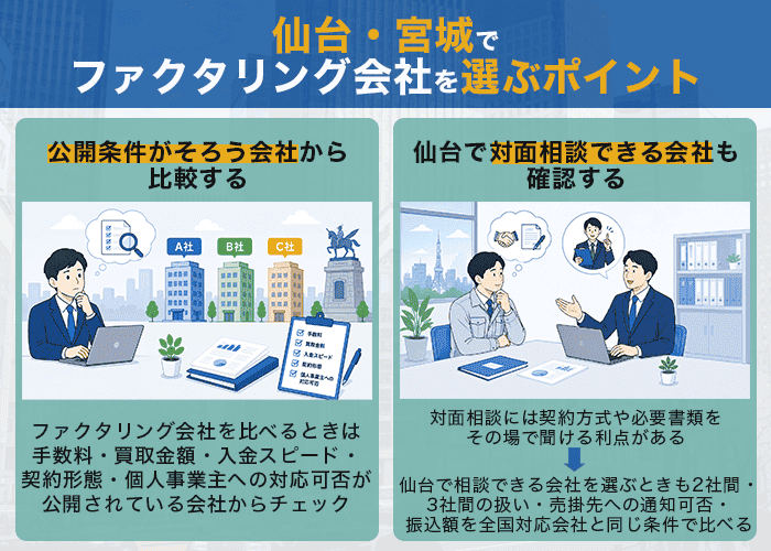 仙台・宮城でファクタリング会社を選ぶポイント