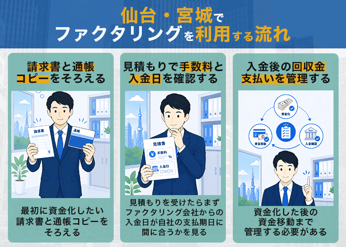 仙台・宮城でファクタリングを利用する流れ