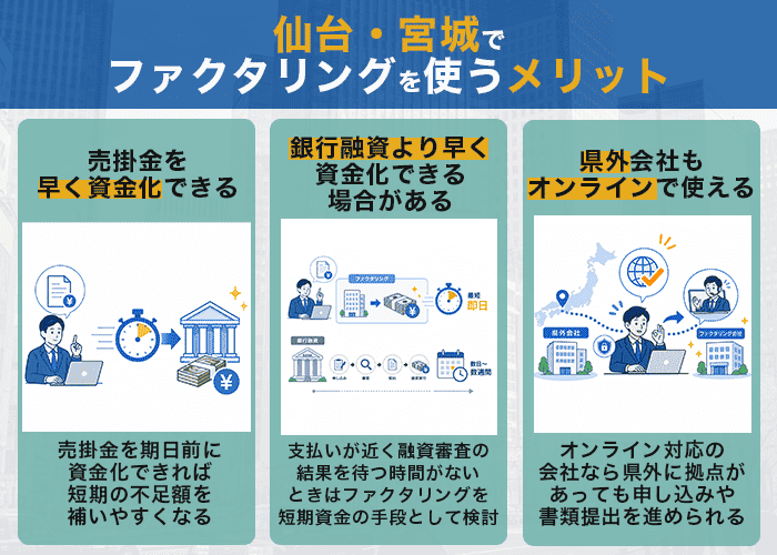 仙台・宮城でファクタリングを使うメリット