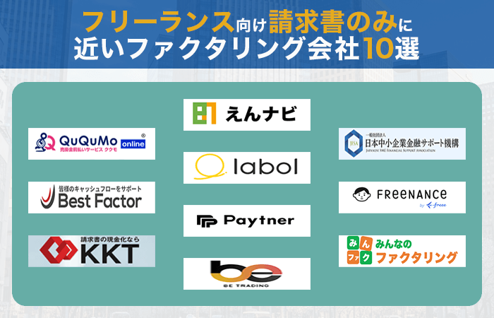 フリーランス向け請求書のみに近いファクタリング会社10選