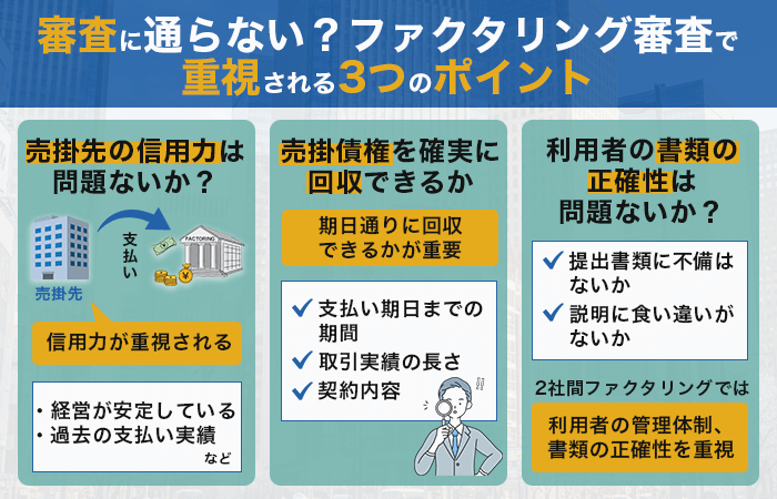 審査に通らない?ファクタリング審査で重視される3つのポイント