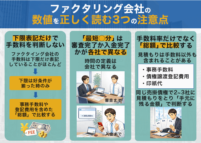 ファクタリング会社の数値を正しく読む3つの注意点