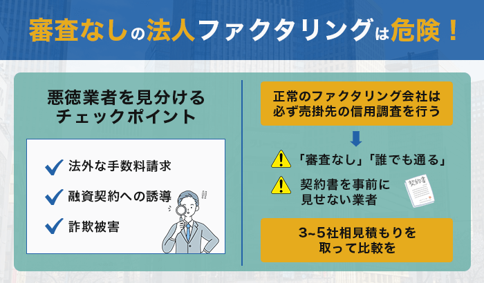 審査なしの法人向けファクタリングは危険!