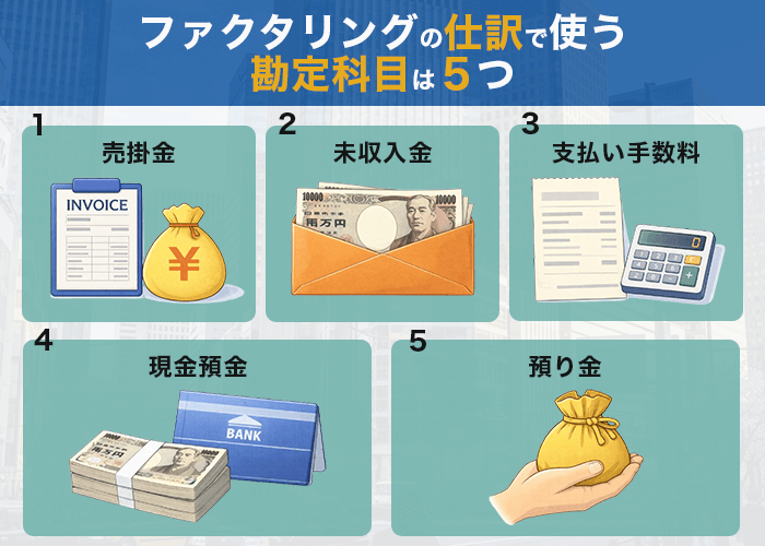 ファクタリングの仕訳で使う勘定科目は5つ
