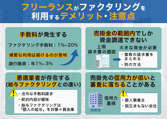 フリーランスがファクタリングを利用するデメリット・注意点