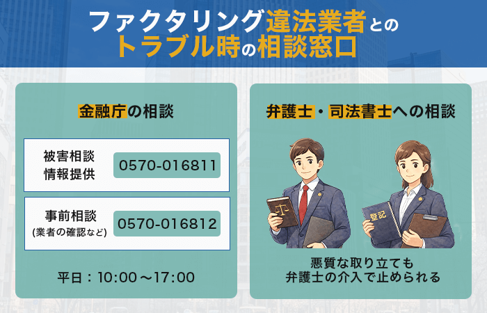 ファクタリング違法業者とのトラブル時の相談窓口