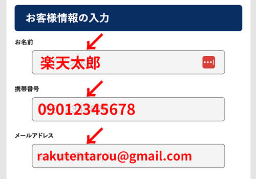 名前、メールアドレス、電話番号を入力