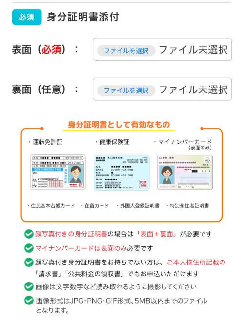 アイペイ身分証入力画面