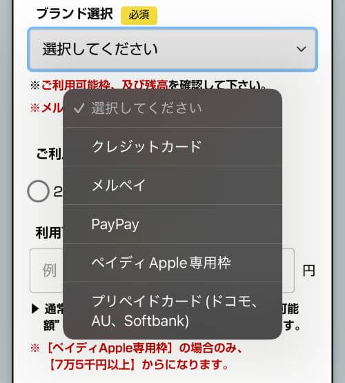 ココイーブランド選択画面