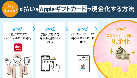 5chよりもおすすめ！d払いをAppleギフトカードで現金化する方法