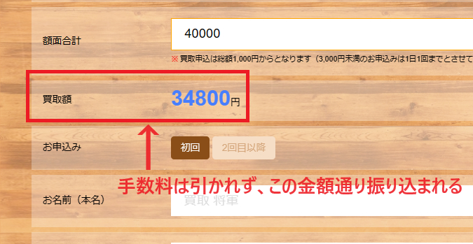 手数料が引かれずに金額通りに振り込まれる