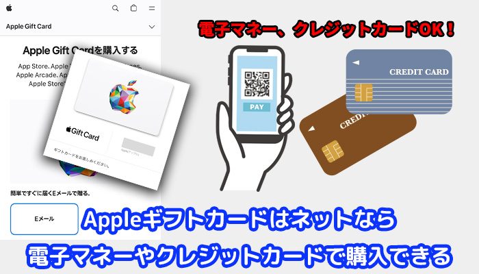 Appleギフトカードはネットなら電子マネーやクレジットカードで購入できる