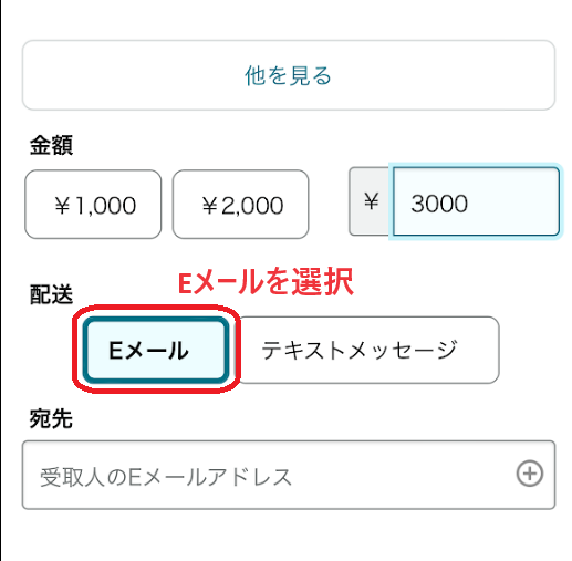 配送で「Eメール」を選択