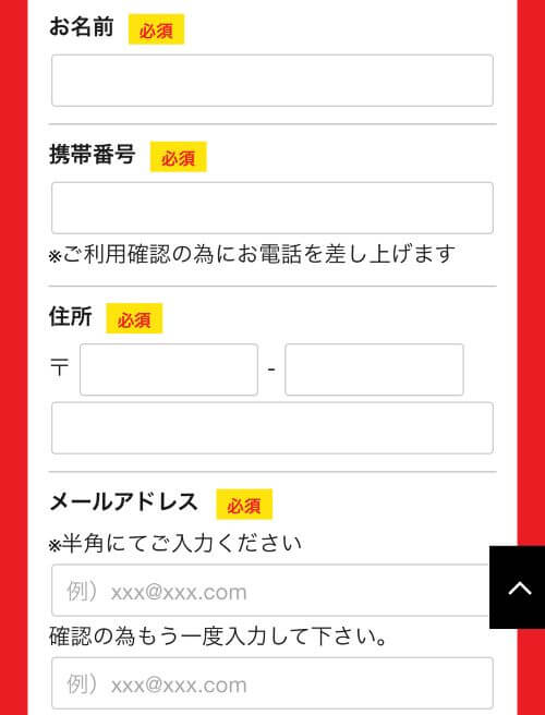 カイトリッチ個人情報入力画面