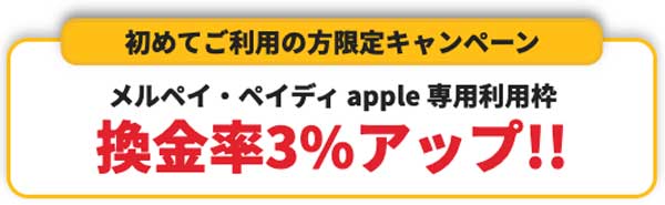 初めてご利用の方はペイディapple専用利用枠換金率3%アップキャンペーン