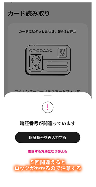5回間違えるとロックがかかる