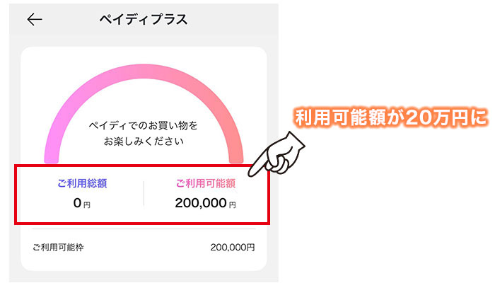 ペイディプラスの利用可能額が20万円に