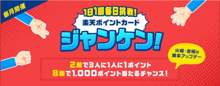 楽天ポイントのポイ活を無料でできる「1日1回挑戦！楽天ポイントカードジャンケン」