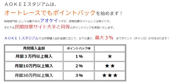 アオケイスタジアムのキャッシュバック制度