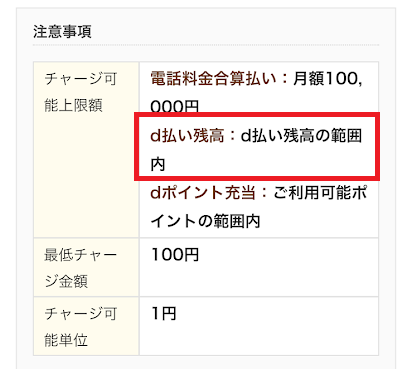 Kドリームスのd払いチャージ画面