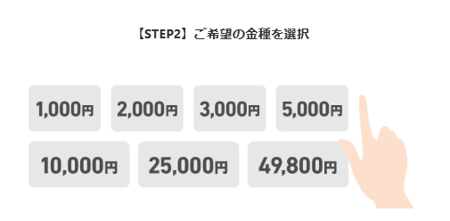 toreta+の金額を選択