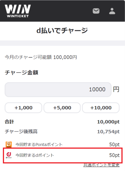 ウィンチケット側の特典としてもdポイントが0.5％分もらえる