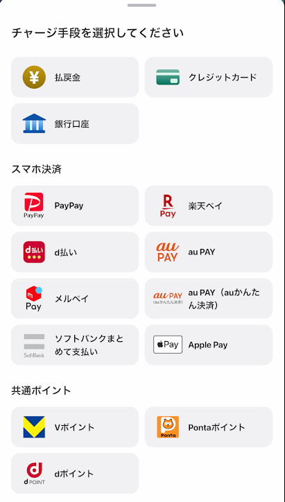 ウィンチケットのチャージ画面