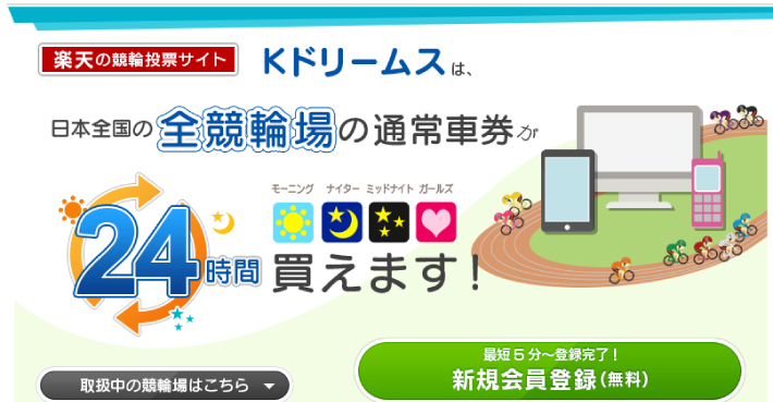 朝8時頃から夜23時30分過ぎまでレースが開催される競輪に賭けられるKドリームス