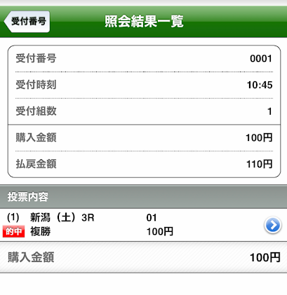 照会結果一覧の画面