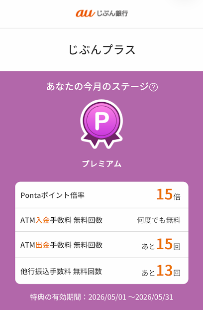 じぶんプラスのランクは最上位の「プレミアム」