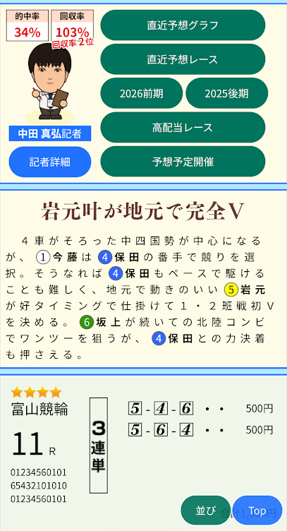 多くの競輪専門誌の記者によるレース予想を見られる