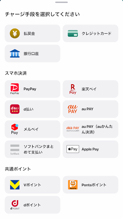 ウィンチケットのチャージ画面