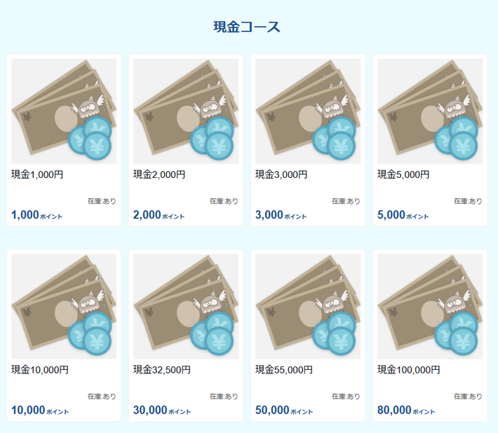 ポイントと現金の交換比率が1:1