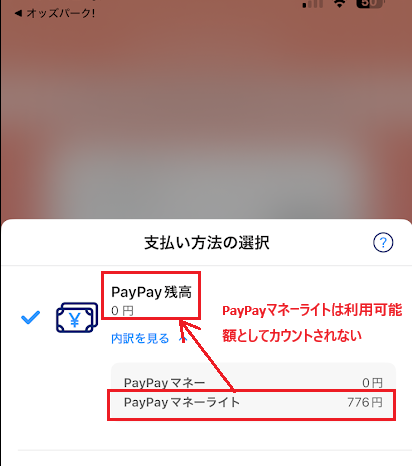 オッズパークでは、PayPayマネーしか使えない