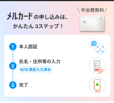 メルカードの申し込み画面