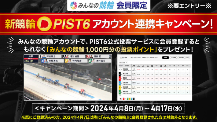 みんなの競輪のPIST6登録キャンペーン