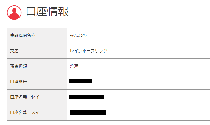 チャリロトの口座登録画面