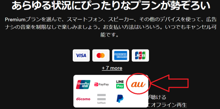 支払い方法にはauかんたん決済を直接利用可能