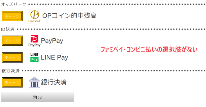 オッズパークはファミペイ・コンビニ払いができない