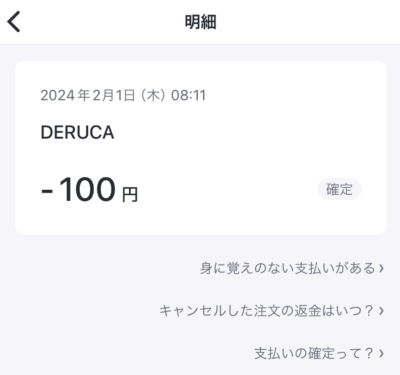 ペイディでDERUCAに入金が成功