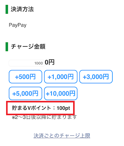 10,000円分オッズパークにチャージすると、100ポイント分のVポイントがもらえる