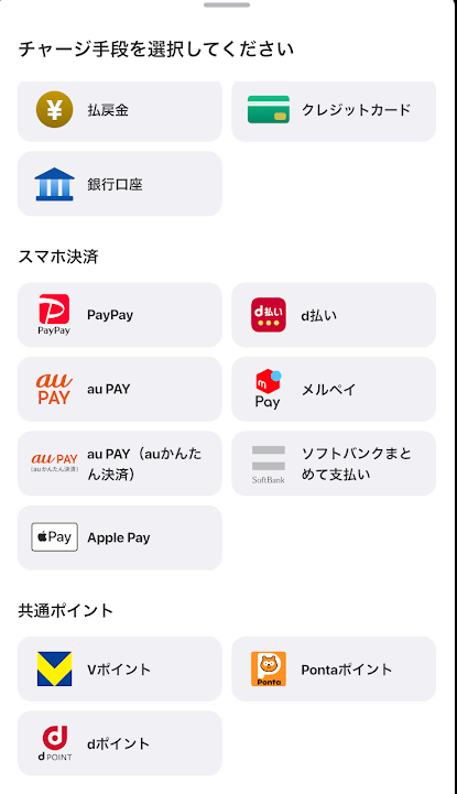 ギャンブルサイト（ウィンチケット）のチャージ画面