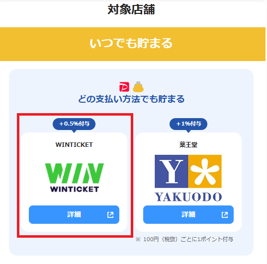 ウィンチケットは、「PayPayポイントアップ店」の対象