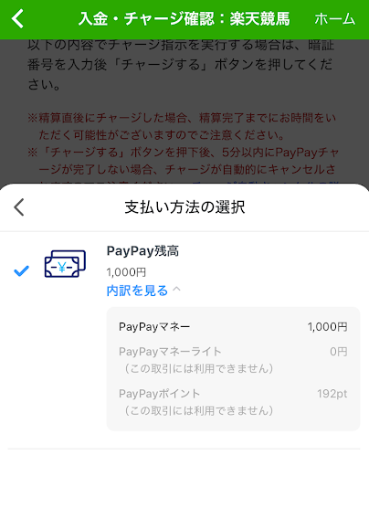 支払い方法はPayPayマネーだけ