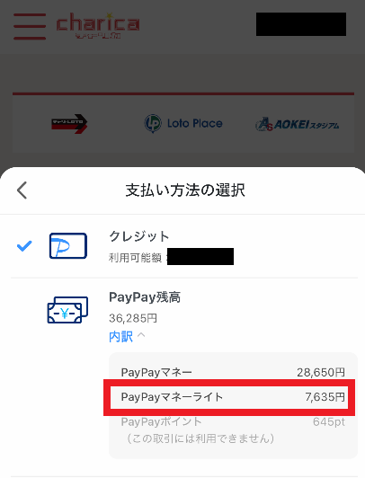 ロトプレイスのPayPay支払い画面