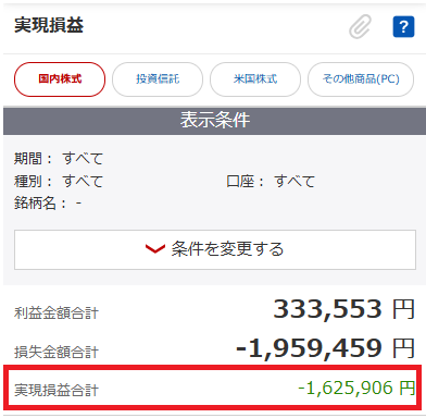 楽天証券マイページ 実現損益