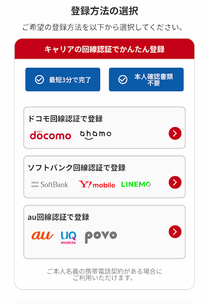 チャリカ会員の新規登録フォーム