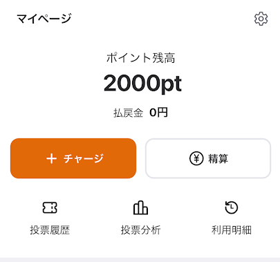 クレジットカードでのチャージ完了画面