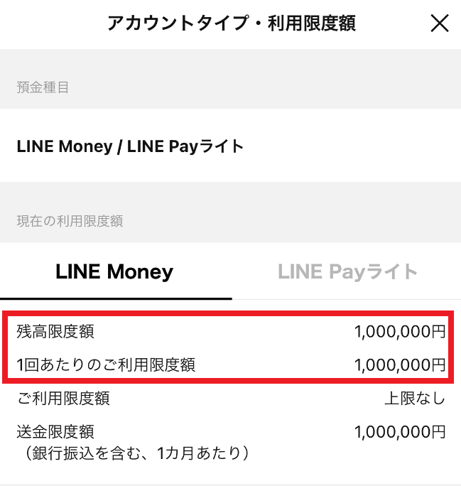 LINE Pay側で設定されている残高