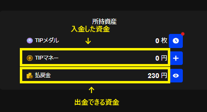 ティップスターの入金した資金と出金できる資金